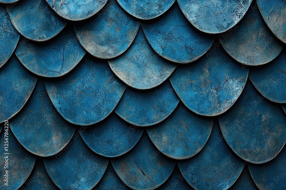 Poster Deep Blue Scale Texture: Abstract Background Design with Overlapping Shapes and Patina Effect for Artistic Inspiration