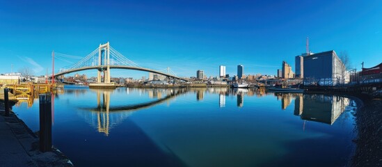 Naklejka premium Stunning Panoramic View of the Providence River and the Fox Point Bridge, Rhode Island