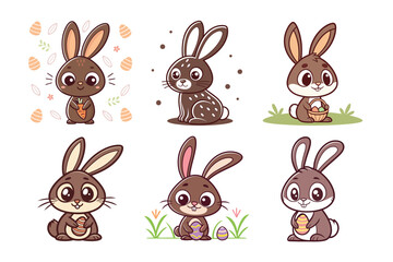 A Bundle of Cute Chocolate bunny vector cartoon illustration Easter day