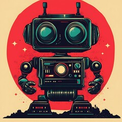 Fototapeta premium Retro Robot Graphic Design, Space Theme Background