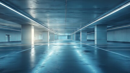 Fototapeta premium Empty Modern Parking Garage with Soft Blue Lighting