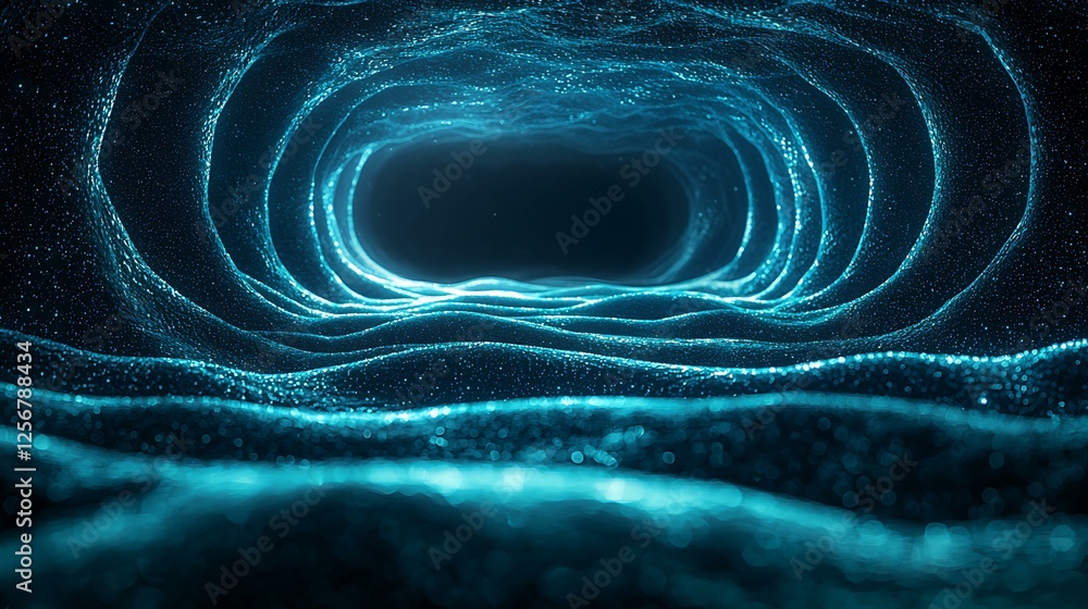 Aufkleber marine crawl pattern ethereal blue waves of light in a dark tunnel with shimmering particles in dept