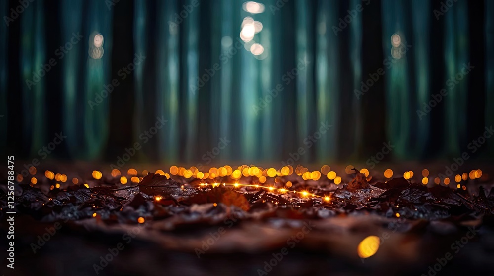 Poster Glow forest concept. Serene forest scene with glowing lights, creating a mystical atmosphere in nature.