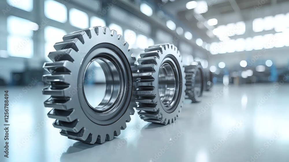 Poster close-up of gears and machine parts in a factory, representing mechanical engineering and innovation