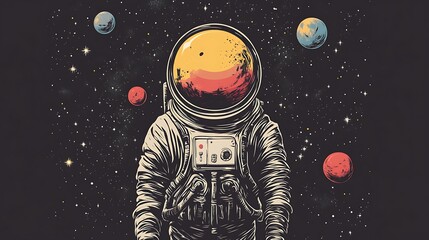 Retro astronaut in space