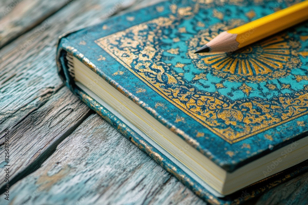 Leinwandbilder notebook and pencil on a bright wooden desk with ample space for writing and creativity. generative 