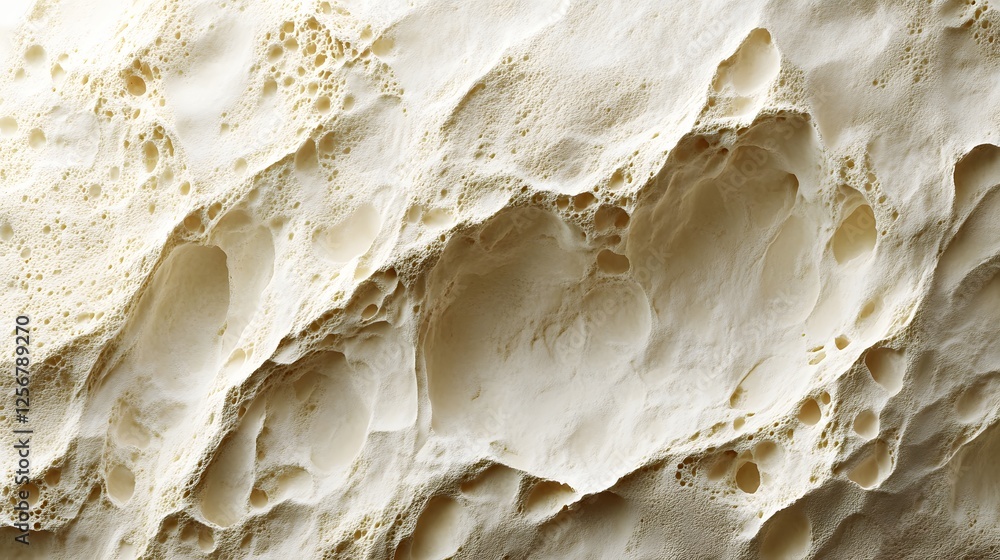 Poster Close-up texture of cream coarse surface stones, showing texture and irregularity. Macro Texture Backgrounds. Creamy white Stone Texture: A Close-Up Look at Rough, Irregular Fragments