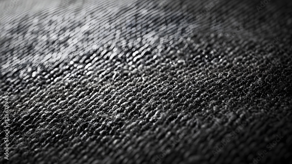 Poster A detailed macro photograph of a dark-colored fabric texture. The image showcases the intricate weave and subtle variations in tone. Macro Texture Backgrounds. A Detailed Dark Fabric Texture