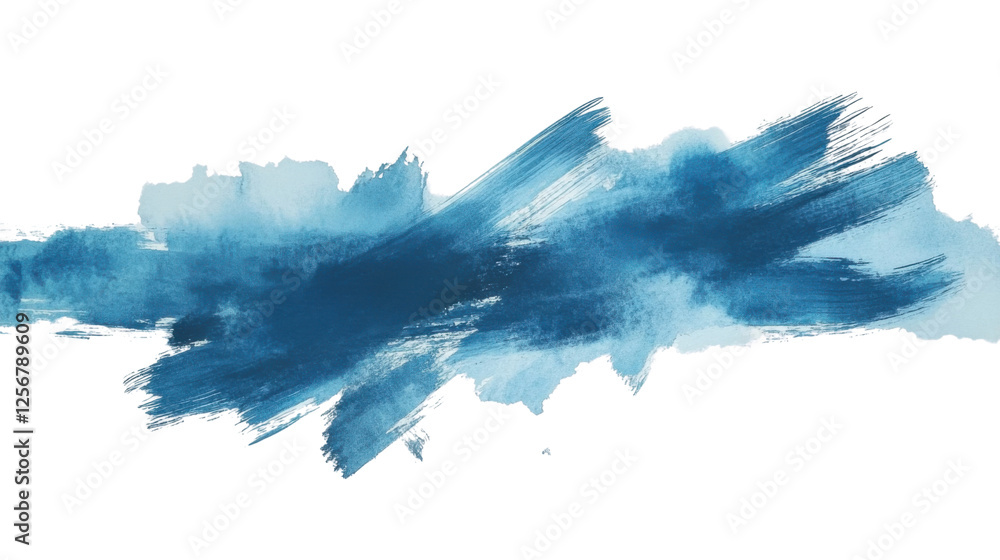 Poster blue watercolor brush stroke on transparent background creating dynamic shape