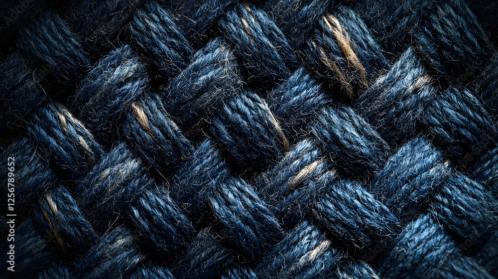 Aufkleber A detailed macro shot of a intricately woven blue textile. The image showcases the texture and pattern of the threads Macro Texture Backgrounds. Intricate Macro detail of Blue Textile Weave