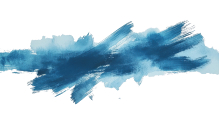 Blue watercolor brush stroke on transparent background creating dynamic shape
