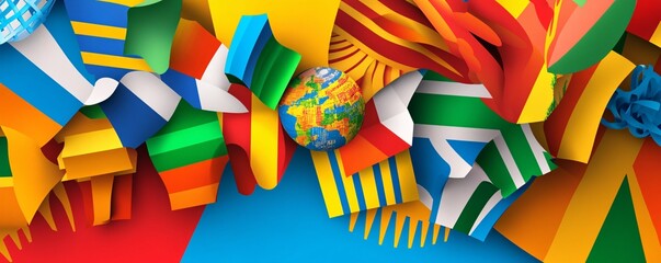 World flags abstract background for global communication, international trade, and unity concepts