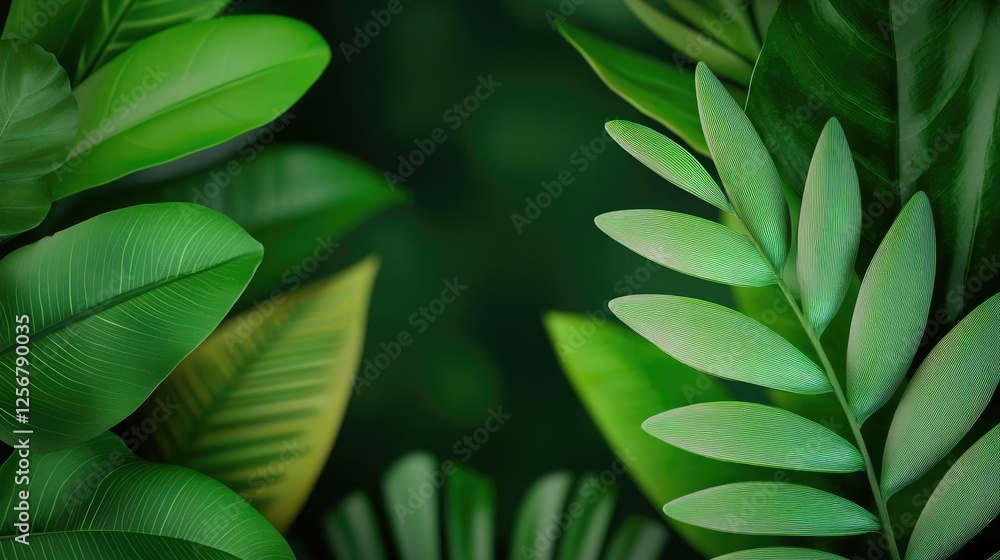 Poster Glow forest concept. Lush green leaves creating a serene and calming backdrop for any nature-themed project.