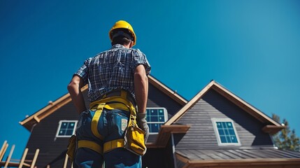 Fototapeta premium Construction Worker Observing New Home Build