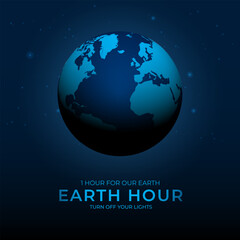 Earth hour day with turn off your lights text and blue dark color background design 