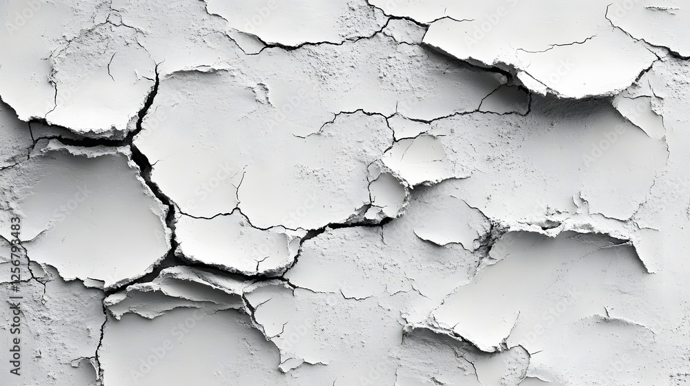 Poster abstract close-up of a cracked white surface. the image showcases a detailed texture and monochrome 