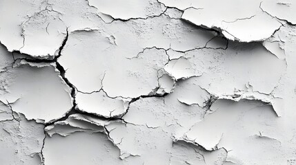 Abstract close-up of a cracked white surface. The image showcases a detailed texture and monochrome palette. Macro Texture Backgrounds. Cracked White Surface: Abstract Texture Photography