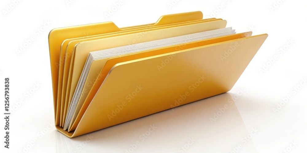 Poster yellow file folder with documents on white background