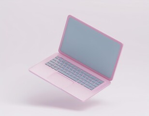 3D pastel pink laptop floats in mid air