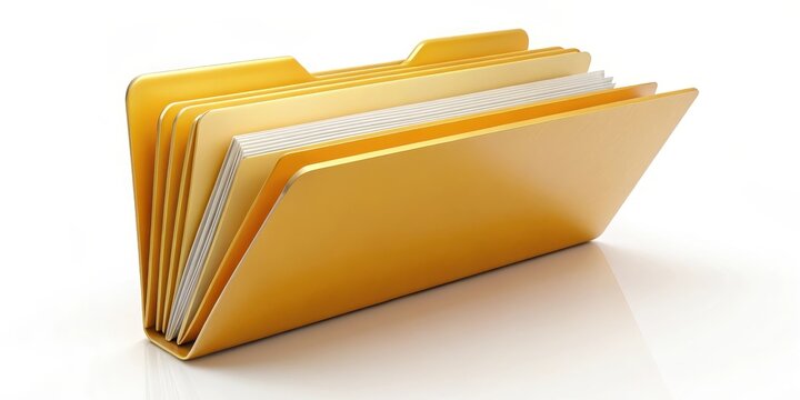 Yellow File Folder with Documents on White Background