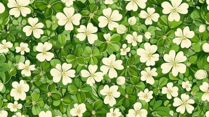 White Flowers Blooming Among Lush Green Clover Leaves