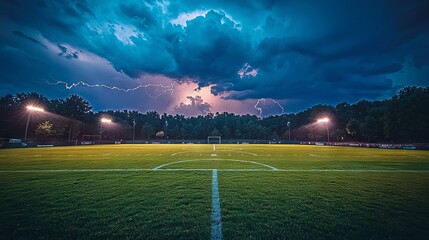 Dramatic Soccer Field Under Stormy Sky