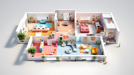 Indoor Integration house plan design isometric 3D