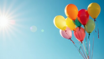  Colorful Balloons with Joyful Mood Floating against Blue Sky