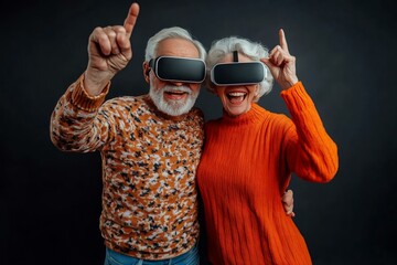 Joyful Senior Couple Experiencing Virtual Reality Together
