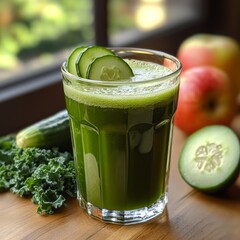 Green juice with cucumber and kale.  Healthy drink recipe (1)