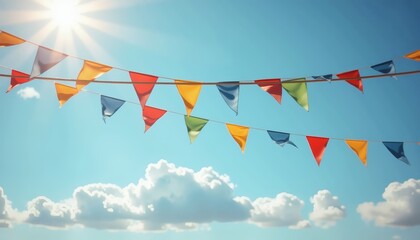 Colorful Party Bunting with Joyful Mood Celebrating against Blue Sky