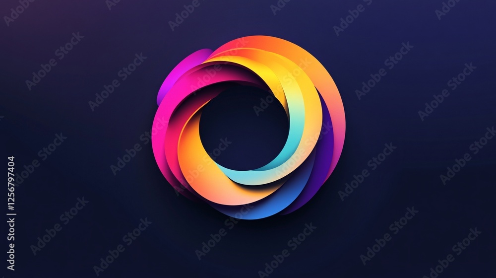 Poster Abstract colorful gradient swirl is spinning on dark background