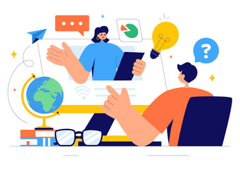 Online Education and Knowledge Books Vector Illustration Featuring People Studying with School Supplies and Learning Materials in a Background