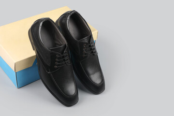 Classic leather formal Shoes isolated on gray background 	

