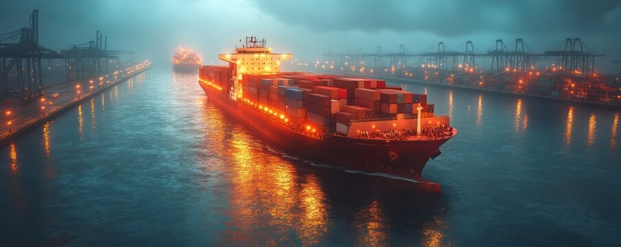 Smart logistics concept with real-time data tracking freight shipments and a container ship at port