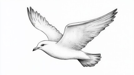 Obraz premium Flying Seagull Illustration in Black and White Perfect for Animal-Themed Projects and Nature-Inspired Designs