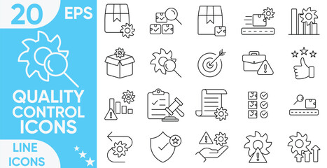 Quality control line icon set.Containing inspection, evaluation, inspection, Containing inspection, evaluation, analysis, standards, product, testing and more.Vector and illustrator set.