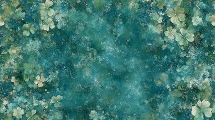 Fototapeta premium Teal Abstract Background With Scattered Clover Flowers
