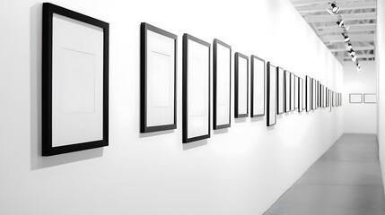 Empty frames on gallery wall
