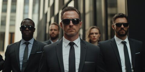 Elite Security Detail:  A Powerful Group of Bodyguards in Urban Setting