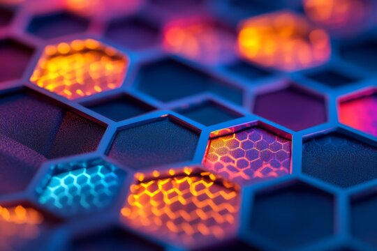 Abstract hexagonal pattern with blue and orange glowing elements