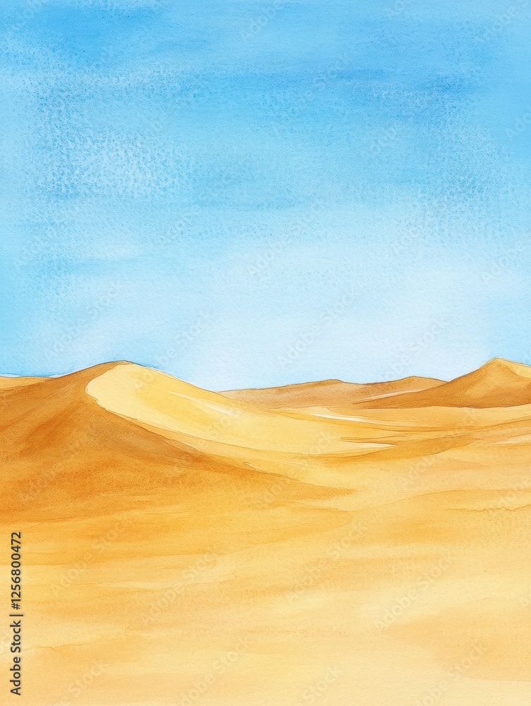 Poster golden sand dunes stretch under a clear blue sky creating a serene desert landscape in minimal water