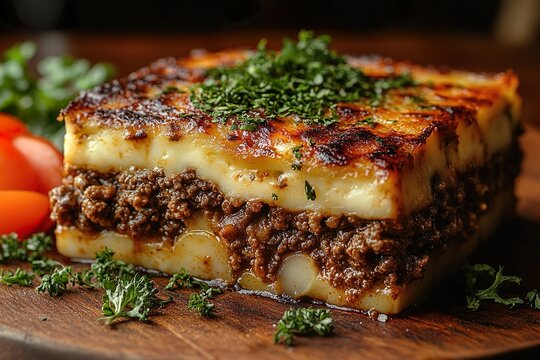 Gourmet Moussaka dish created with generative AI