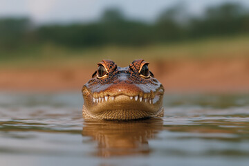 Obraz premium A close up of a crocodile's face in a body of water