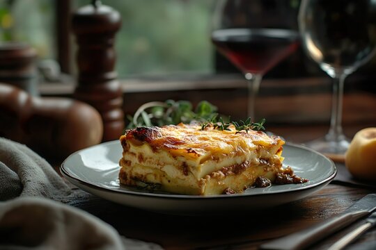 amazing gourmet lasagna on a plate generative AI