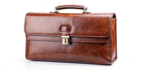 Brown Leather Briefcase on White Background