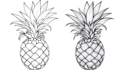 Fototapeta premium Two black and white line art pineapples