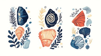 Colorful seashell and aquatic plant graphic design
