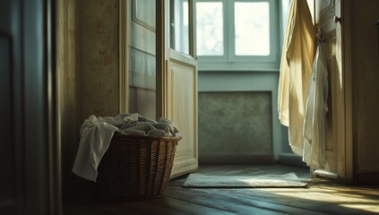 Sunlit Laundry Basket in Vintage Interior