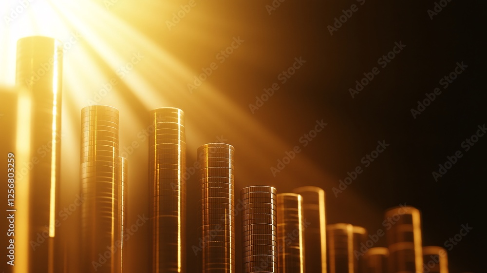 Aufkleber stacks of gold coins forming ascending graph on black background
